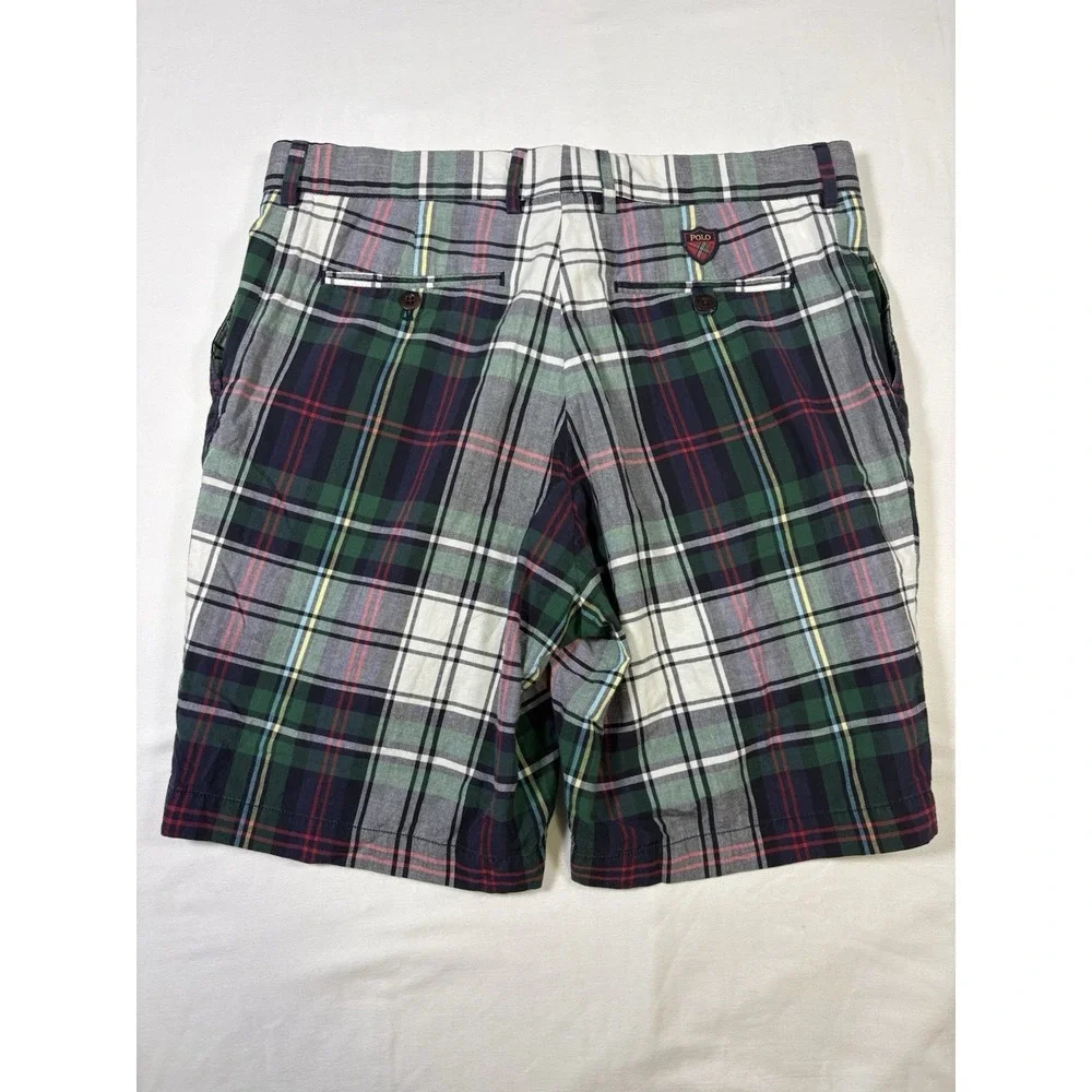 VTG 90s Polo Golf Ralph Lauren Plaid Shorts Mens 36 Links Fit Chino Tartan Crest